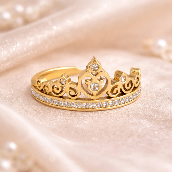 Bague Princesa – Bague couronne dorée en acier inoxydable