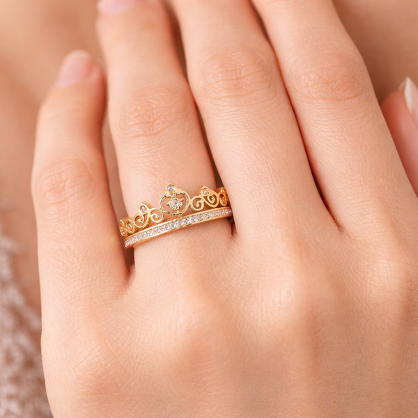 Bague Princesa – Bague Couronne Princesse Dorée en Acier  Inoxydable